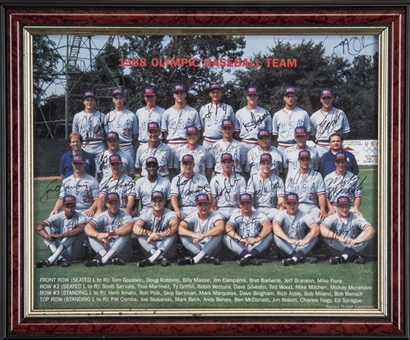 1988 Olympic Team USA Baseball Team Signed and Framed to 11.5 x 9.5 Team Photo with 23 Signatures Including Tino Martinez, Jim Abbott, and Robin Ventura (Beckett)